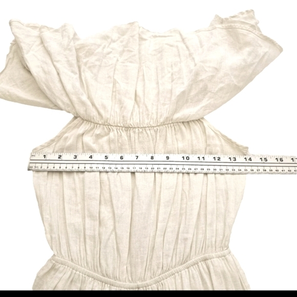 Audrey 3+1 Linen Blend Boho Wide Leg Off Shoulder Ruffle Ivory White Jumpsuit, S - Picture 8 of 15